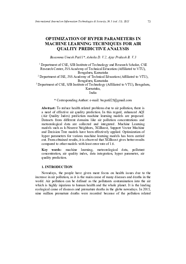 (PDF) OPTIMIZATION OF HYPER PARAMETERS IN MACHINE LEARNING TECHNIQUES ...