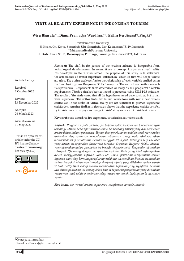 (PDF) Virtual Reality Experience In Indonesian Tourism