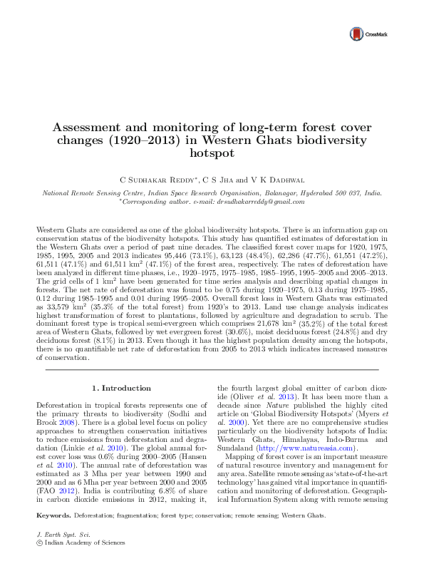 (PDF) Assessment and monitoring of long-term forest cover changes in ...