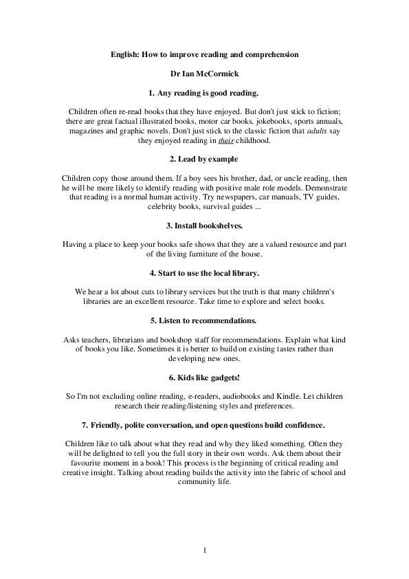 (PDF) How to improve reading and comprehension