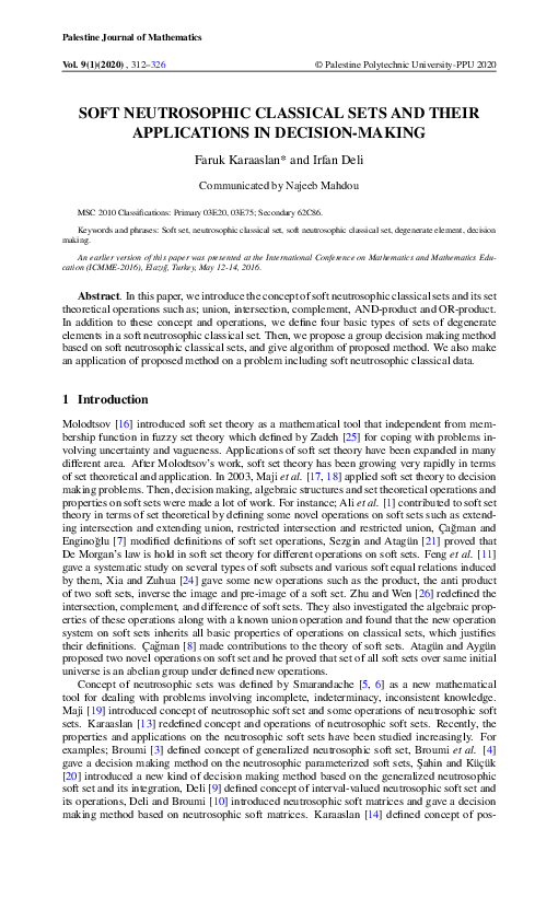 (PDF) Soft Neutrosophic Classical Sets and Their Applications in ...