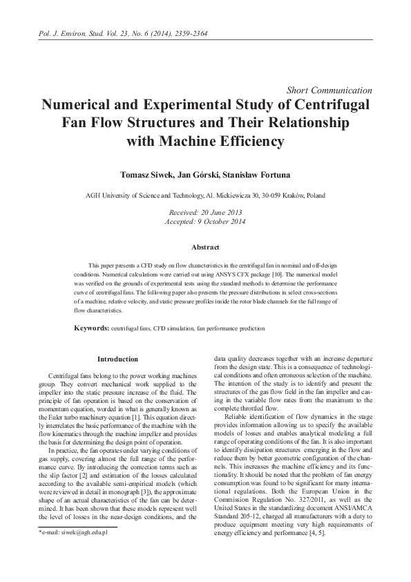 (PDF) Numerical and Experimental Study of Centrifugal Fan Flow ...