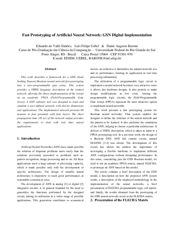(PDF) Fast prototyping of artificial neural network: GSN digital ...