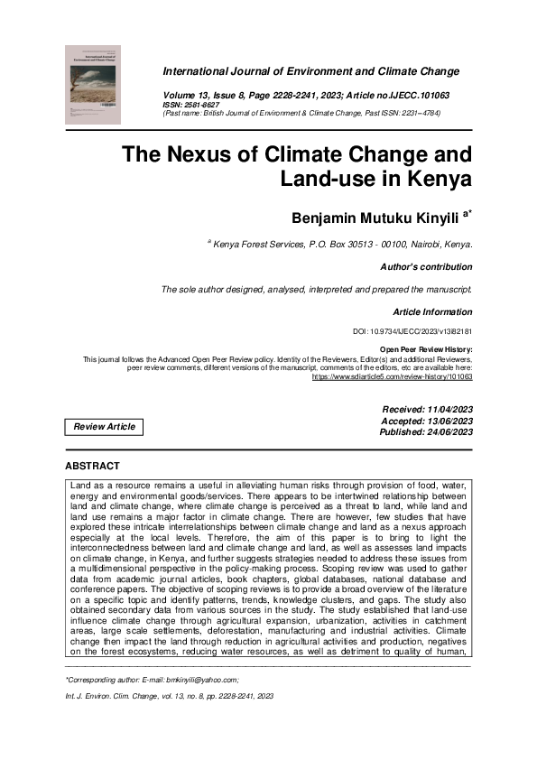 (PDF) The Nexus of Climate Change and Land-use in Kenya