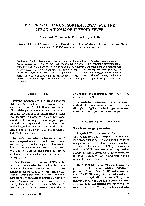 (PDF) Dot enzyme immunosorbent assay for the serodiagnosis of typhoid fever