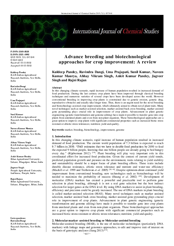(PDF) Advance breeding and biotechnological approaches for crop ...
