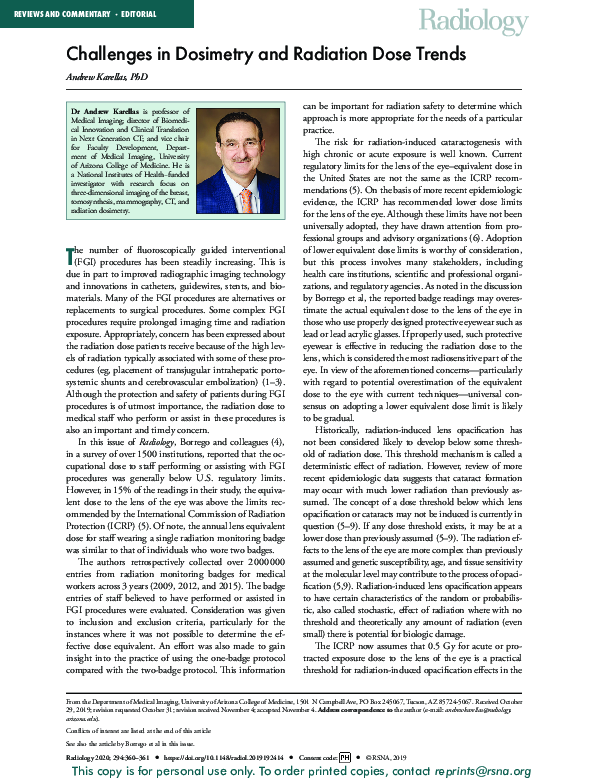 (PDF) Challenges in Dosimetry and Radiation Dose Trends