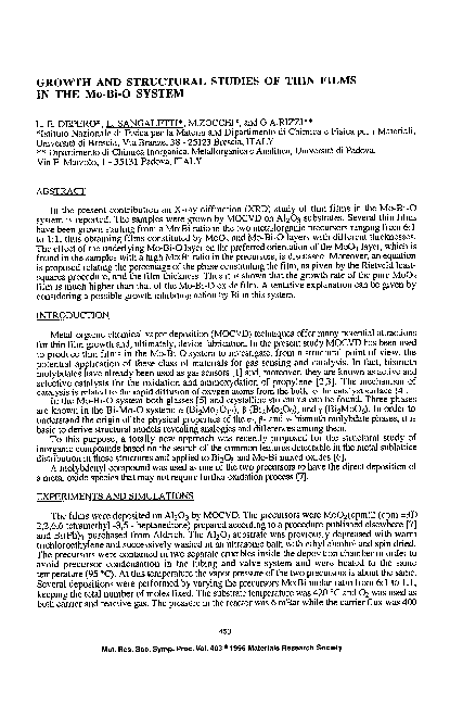 (PDF) Growth and Structural Studies of Thin Films in the Mo-Bi-O System