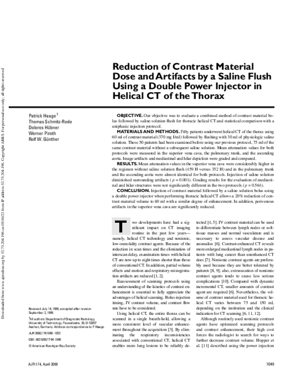 (PDF) Reduction of Contrast Material Dose and Artifacts by a Saline ...