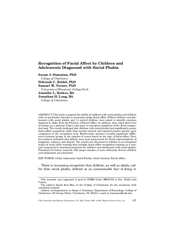 (PDF) Recognition of Facial Affect by Children and Adolescents ...