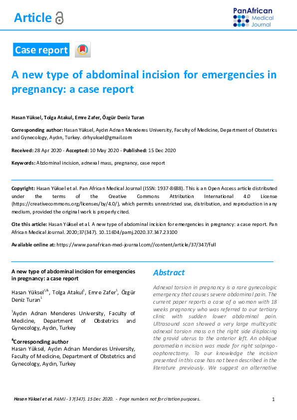 (PDF) A new type of abdominal incision for emergencies in pregnancy