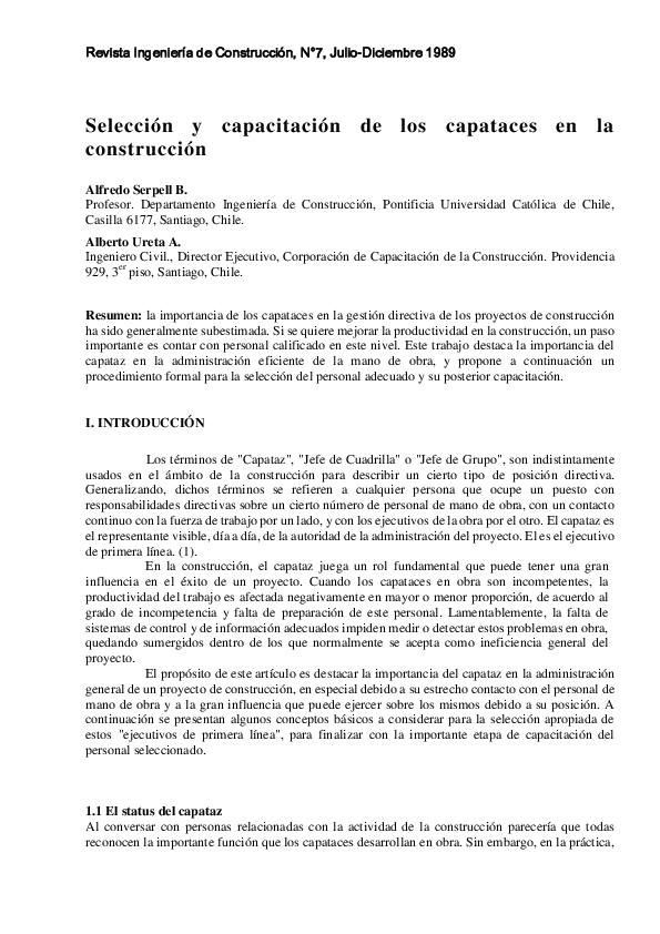 (PDF) Selección y capacitación de los capataces en la construcción