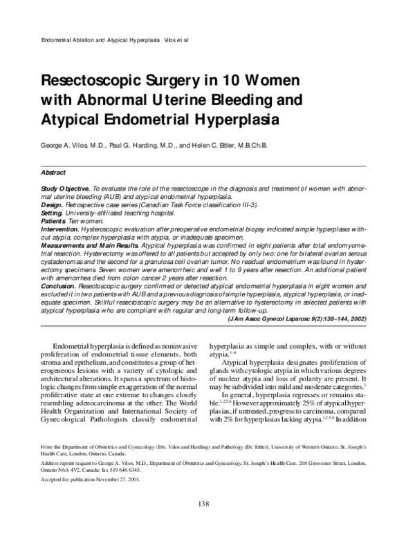 (PDF) Resectoscopic Surgery in 10 Women with Abnormal Uterine Bleeding ...