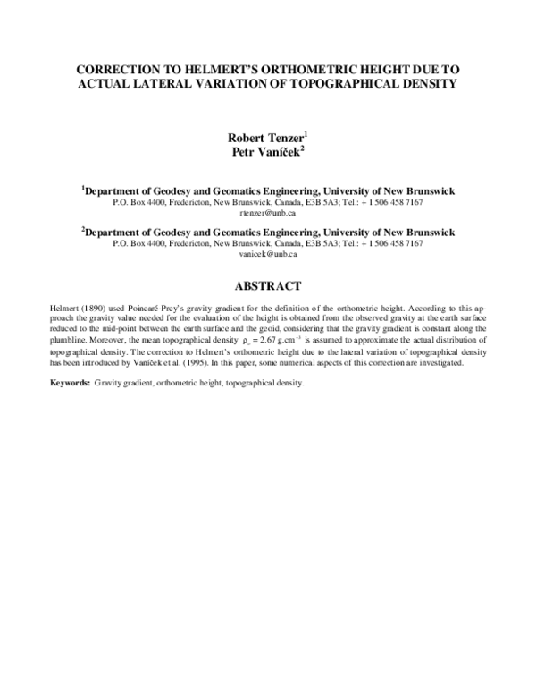 (PDF) Correction to Helmert's Orthometric Height Due to Actual Lateral ...