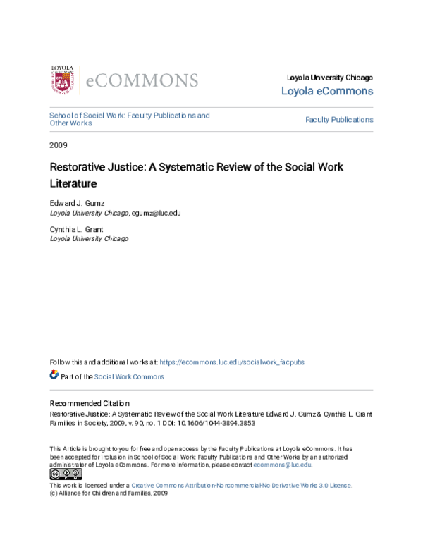 (PDF) Restorative Justice: A Systematic Review of the Social Work ...