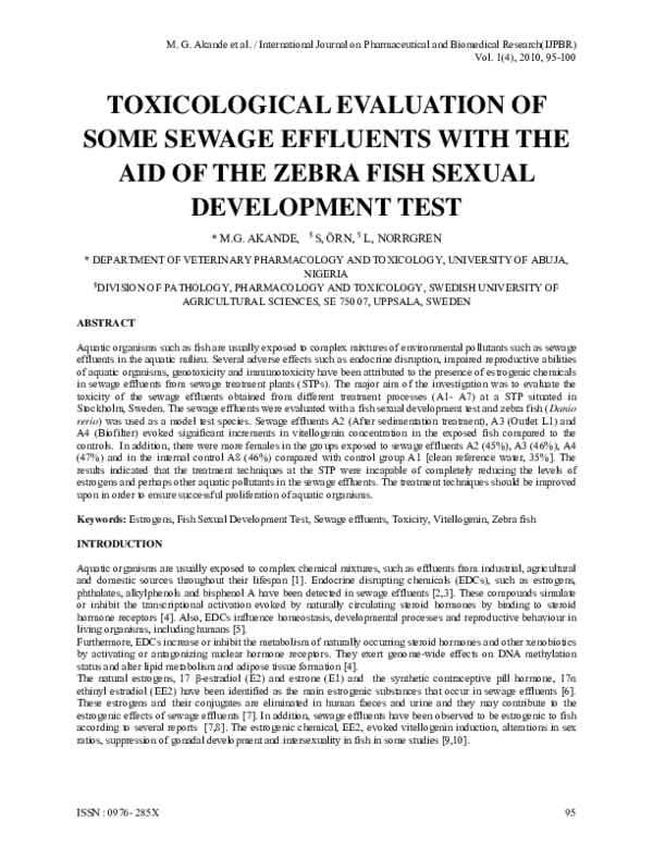 (PDF) Toxicological evaluation of some sewage effluents with the aid of ...