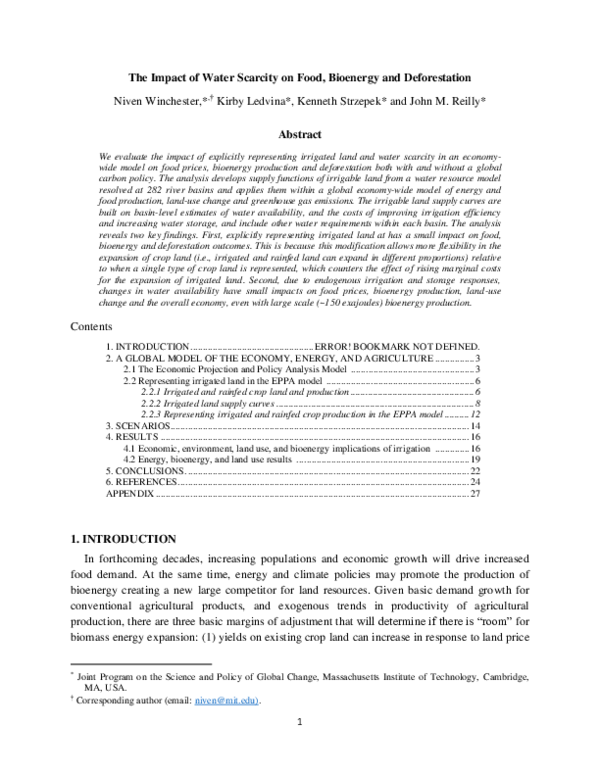 (PDF) The Impact of Water Scarcity on Food, Deforestation and Bioenergy