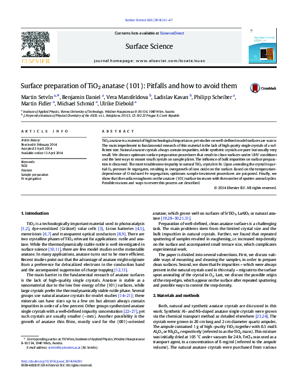(PDF) Surface preparation of TiO2 anatase (101): Pitfalls and how to ...