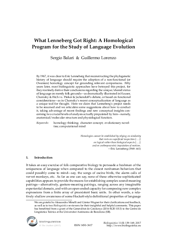 (PDF) What Lenneberg Got Right: A Homological Program for the Study of ...