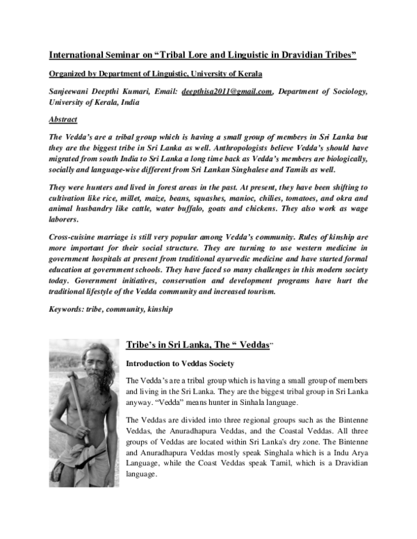 (PDF) Tribe’s in Sri Lanka, The “ Veddas” Society