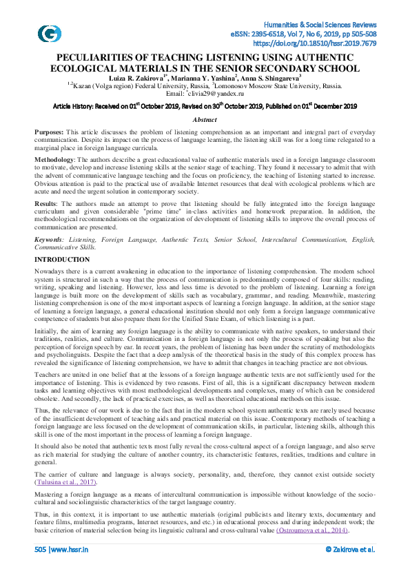 (PDF) Peculiarities of Teaching Listening Using Authentic Ecological ...