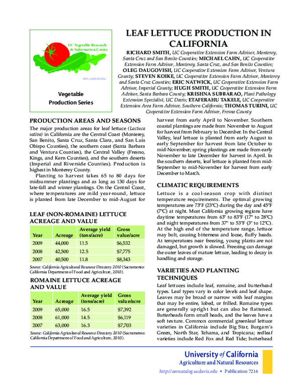 (PDF) Leaf Lettuce Production in California