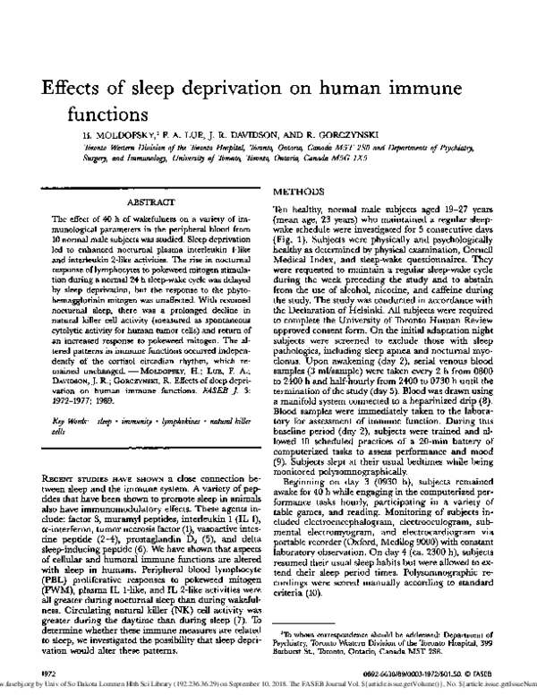 (PDF) Effects of sleep deprivation on human immune functions