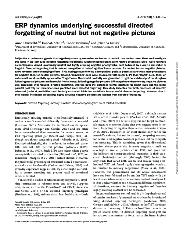 (PDF) ERP dynamics underlying successful directed forgetting of neutral ...