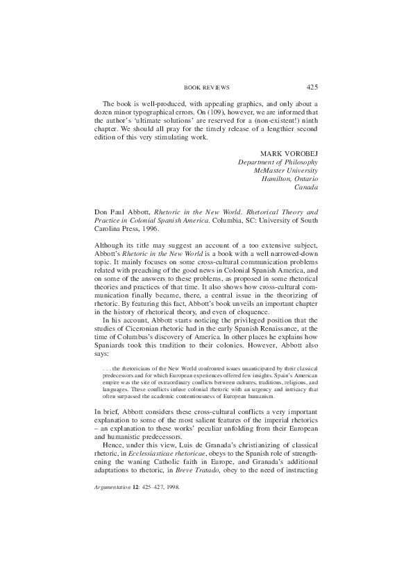 (PDF) Don Paul Abbott, Rhetoric in the New World. Rhetorical Theory and ...