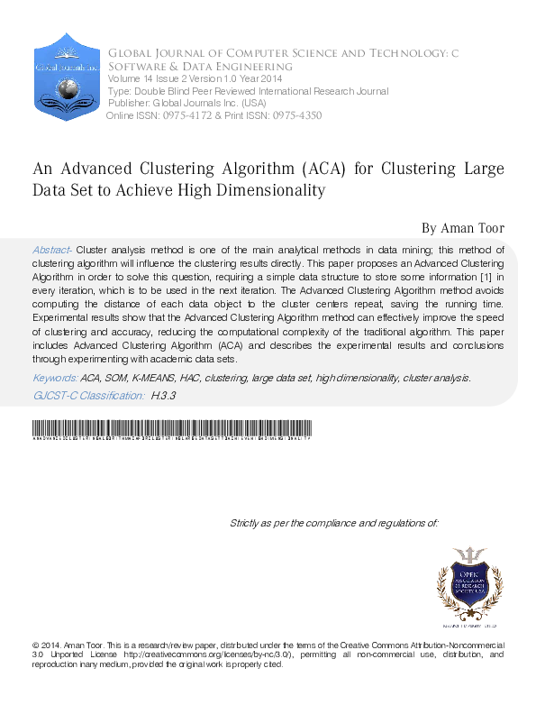 (PDF) An Advanced Clustering Algorithm (ACA) for Clustering Large Data ...