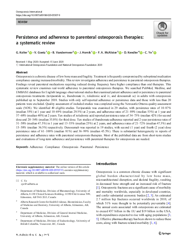 (PDF) Persistence and adherence to parenteral osteoporosis therapies: a ...