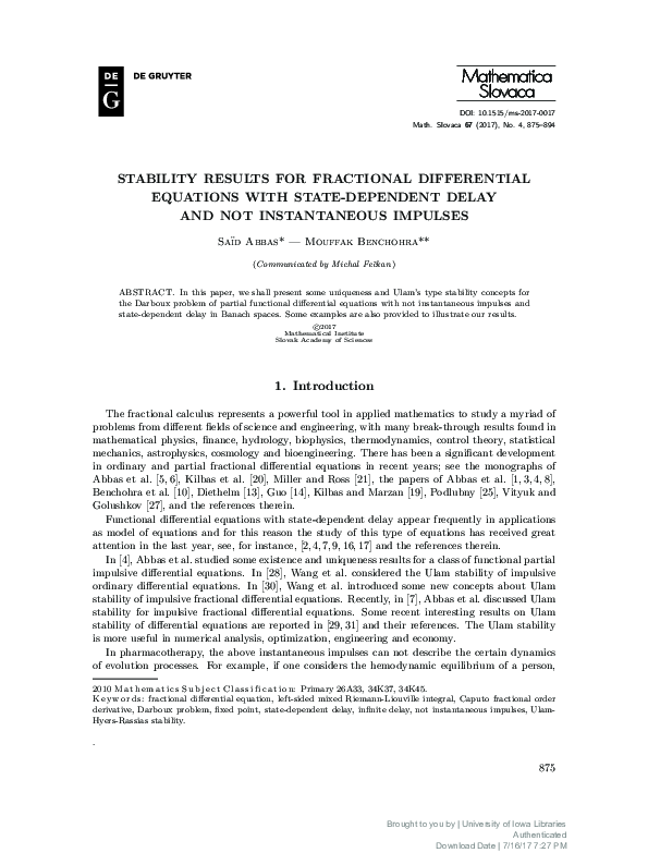 (PDF) Stability results for fractional differential equations with ...
