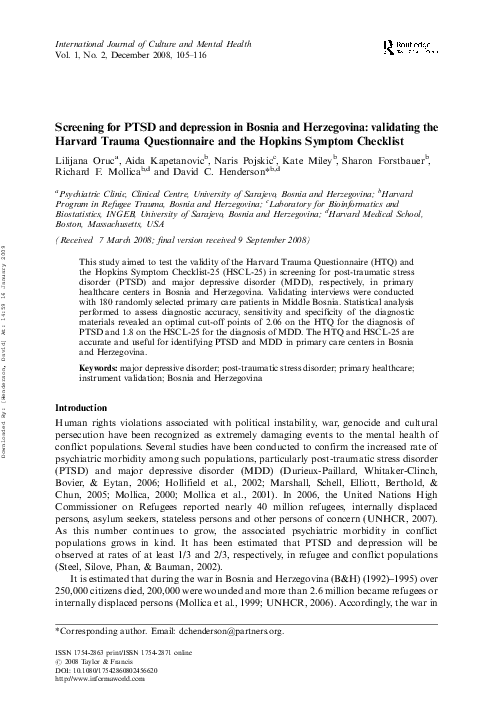 (PDF) Screening for PTSD and depression in Bosnia and Herzegovina ...