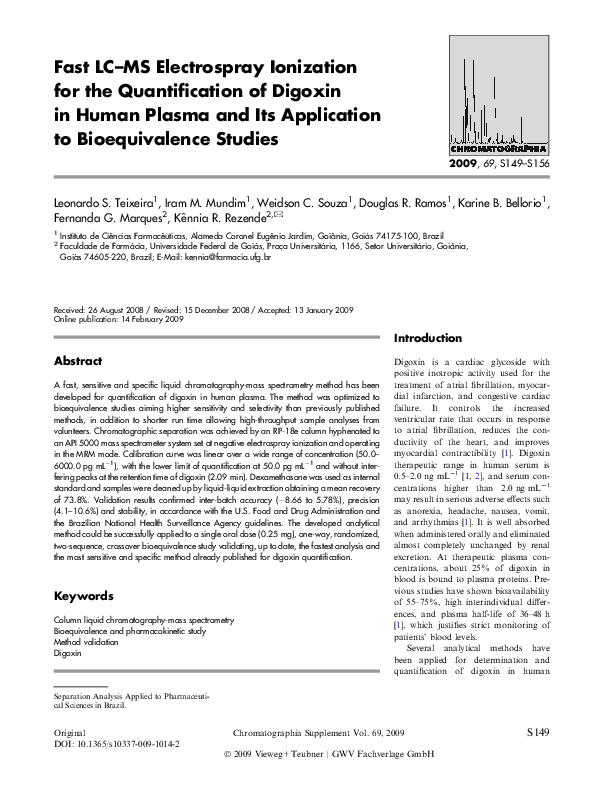 (PDF) Fast LC–MS Electrospray Ionization for the Quantification of ...