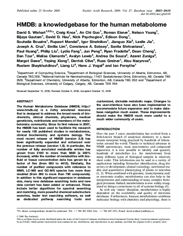 (PDF) HMDB: a knowledgebase for the human metabolome