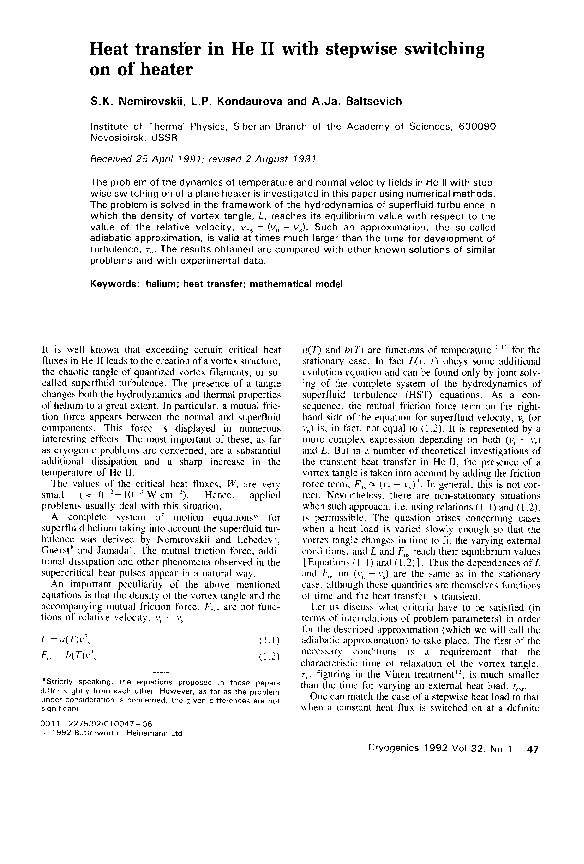 (PDF) Heat transfer in He II with stepwise switching on of heater