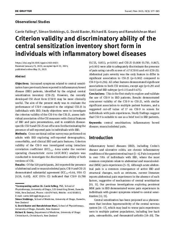 (PDF) Criterion validity and discriminatory ability of the central ...
