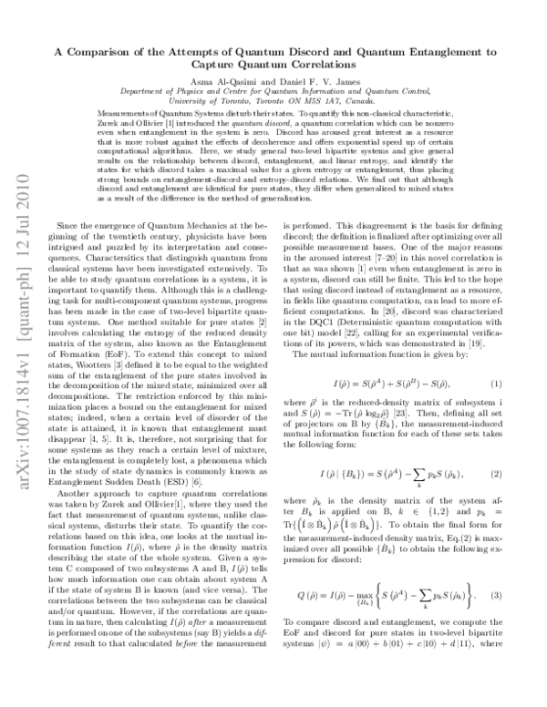 (PDF) Comparison of the attempts of quantum discord and quantum ...