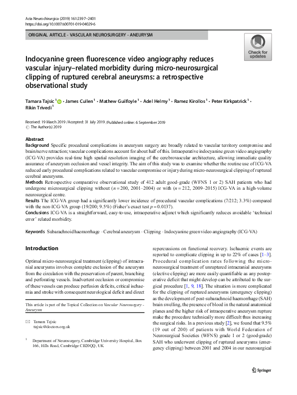 (PDF) Indocyanine green fluorescence video angiography reduces vascular ...