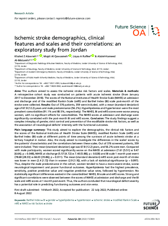 (PDF) Ischemic stroke demographics, clinical features and scales and ...