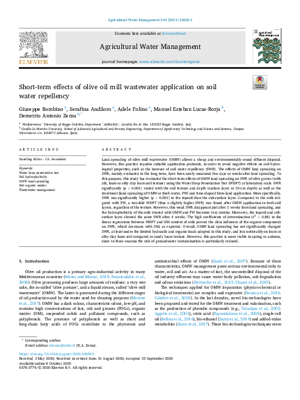 (PDF) Short-term effects of olive oil mill wastewater application on ...