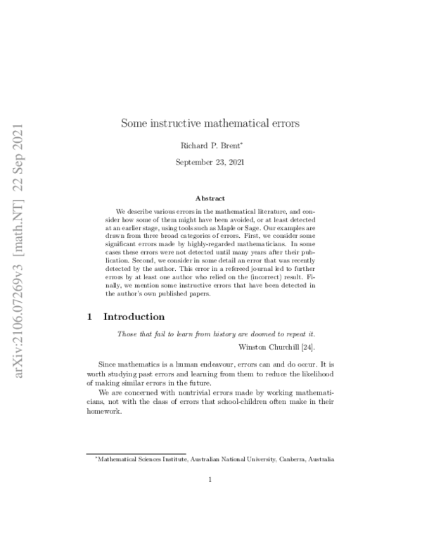 (PDF) Some Instructive Mathematical Errors