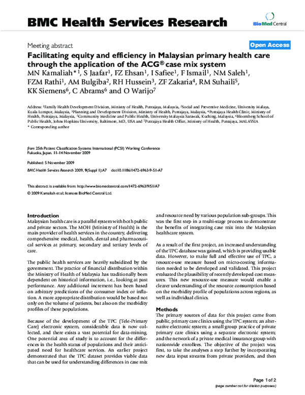 (PDF) Facilitating equity and efficiency in Malaysian primary health ...