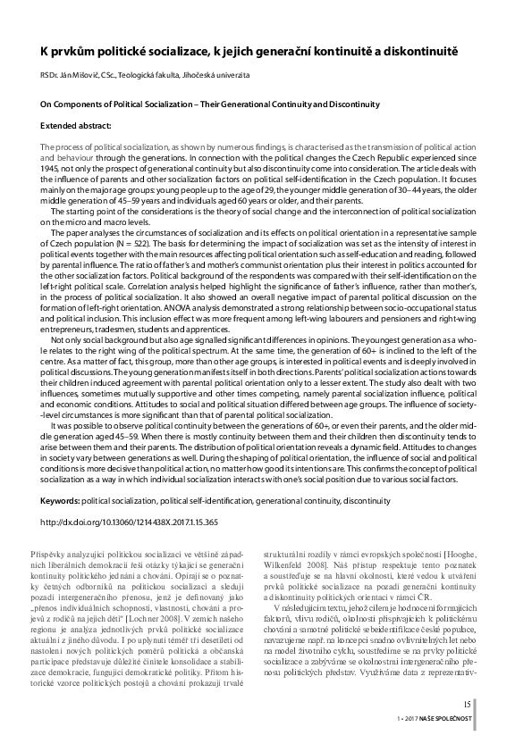 (PDF) On components of political socialization – their generational ...