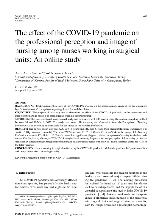 (PDF) The effect of the COVID-19 pandemic on the professional ...