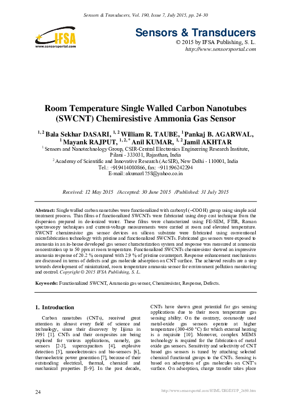 (PDF) Room Temperature Single Walled Carbon Nanotubes (SWCNT ...