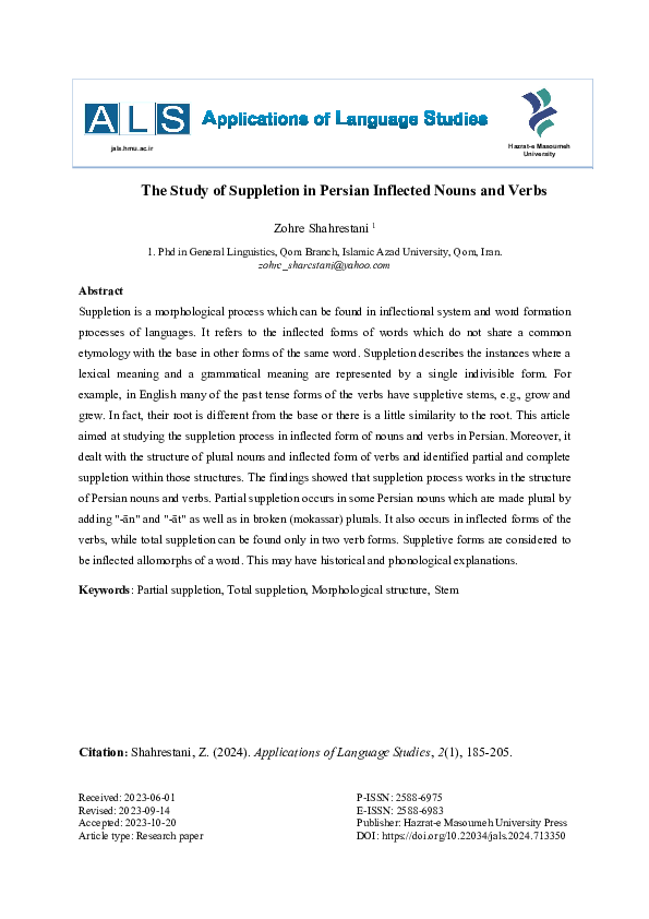 (PDF) The Study of Suppletion in Persian Inflected Nouns and Verbs