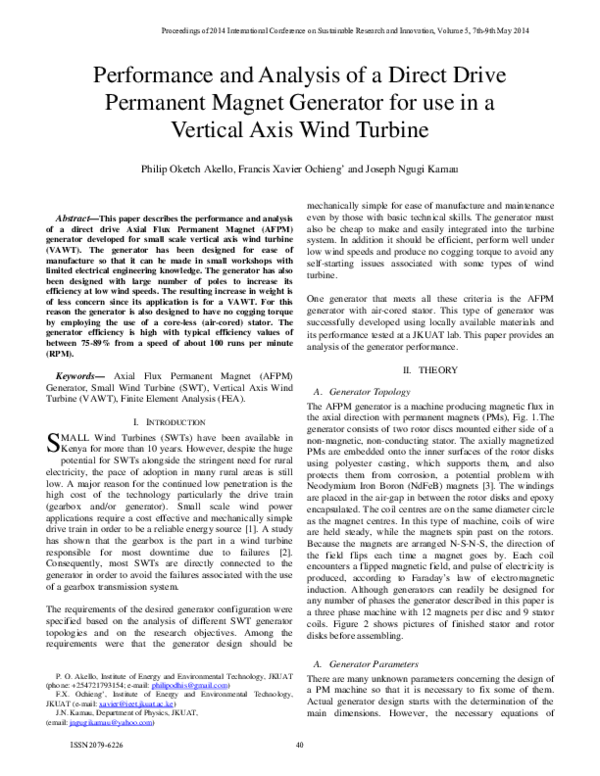 (PDF) Performance and Analysis of a Direct Drive Permanent Magnet ...