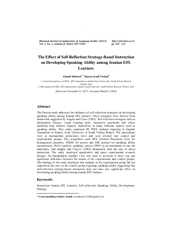 (PDF) The Effect of Self-Reflection Strategy-Based Instruction on ...