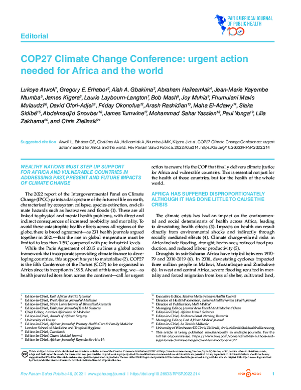 (PDF) COP27 Climate Change Conference: urgent action needed for Africa ...